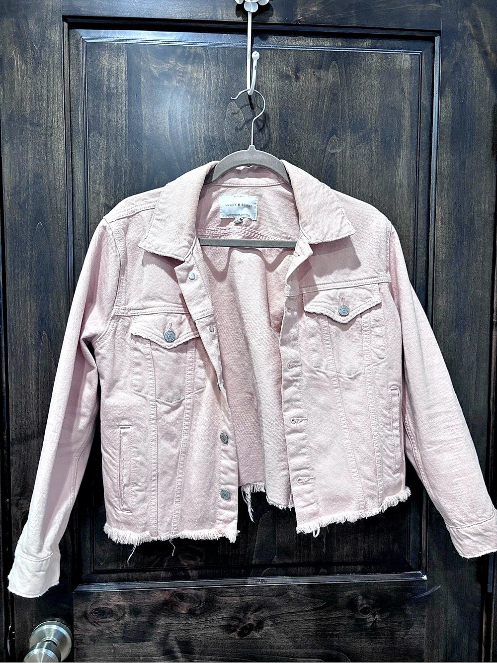 Lucky Brand Women's Pink Frayed Hem Jean Jacket 💖 Large
